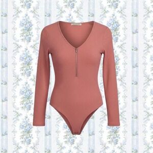 Charlotte Russe Women's Small brick red long sleeve bodysuit with zipper